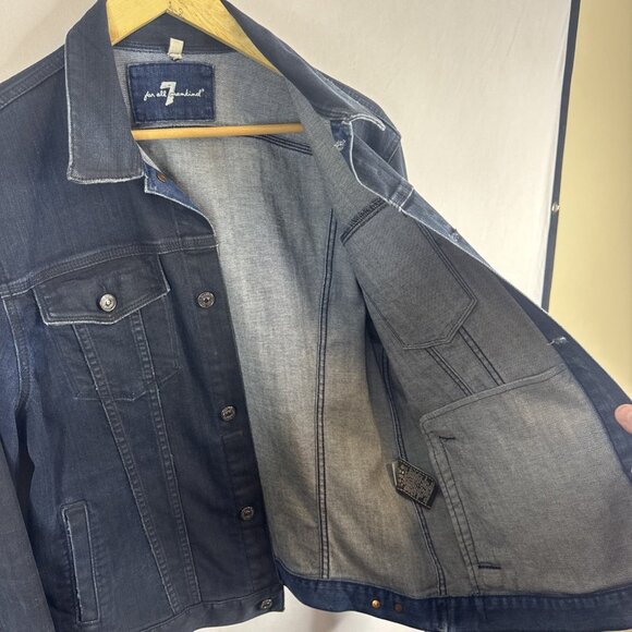 7 For All Mankind Denim Jacket Men Medium Trucker Dark Wash USA Made - Picture 6 of 9